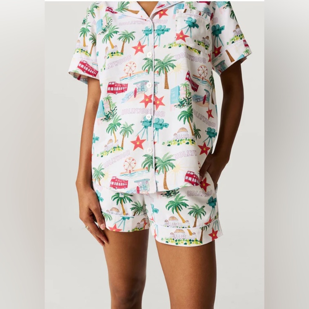Posh Peanut Limited Edition Posh Los Angeles Women’s Twill Pajama Short Set XL - Picture 2 of 7
